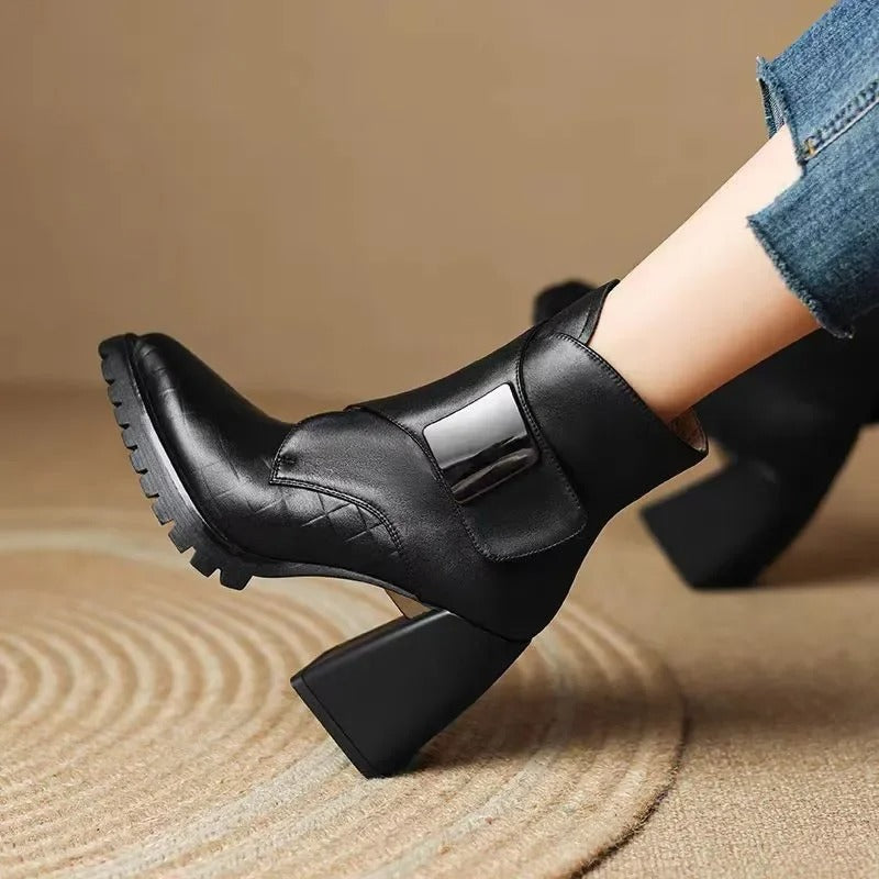 Boots For Women | Ankle Block Heel With Strap Detail