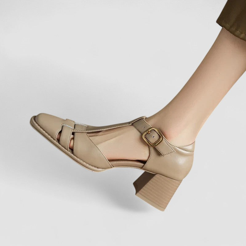 Block Heels for Women | Closed Toe T-Strap