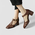 Block Heels for Women | Closed Toe T-Strap