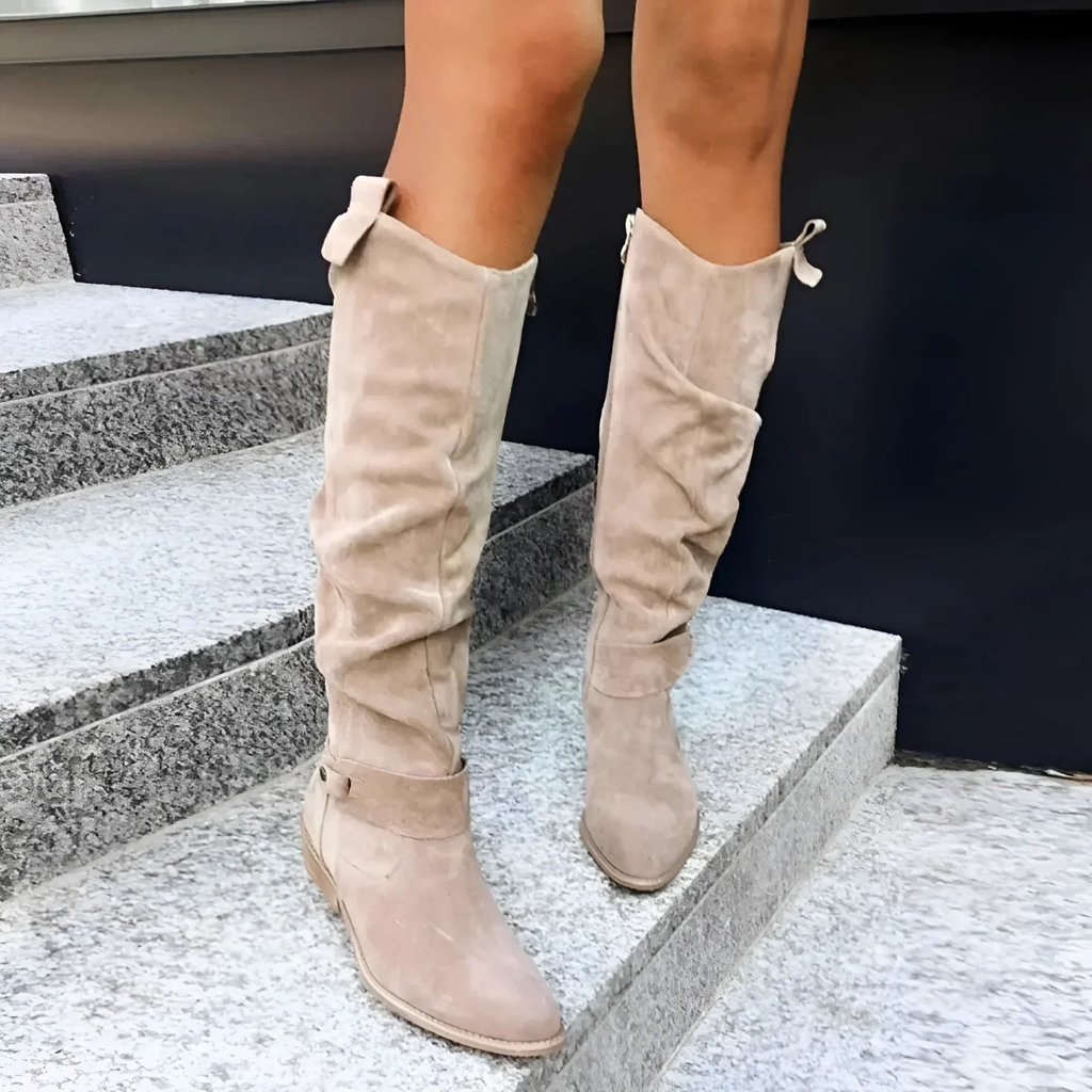 Knee-high Boots for Women | Block Heel Strap Detail