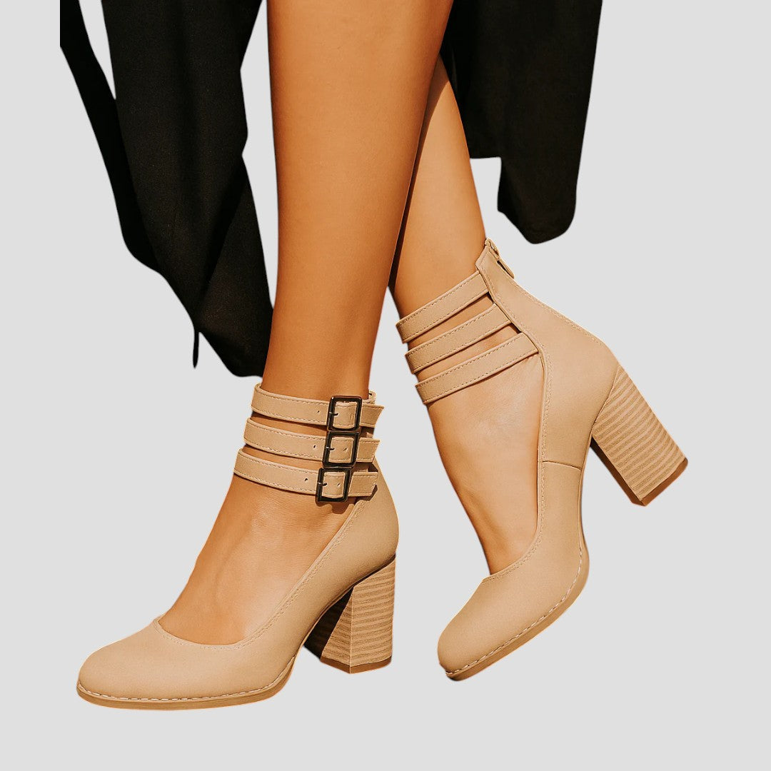 Block Heels for Women | Closed Toe Buckle Strap