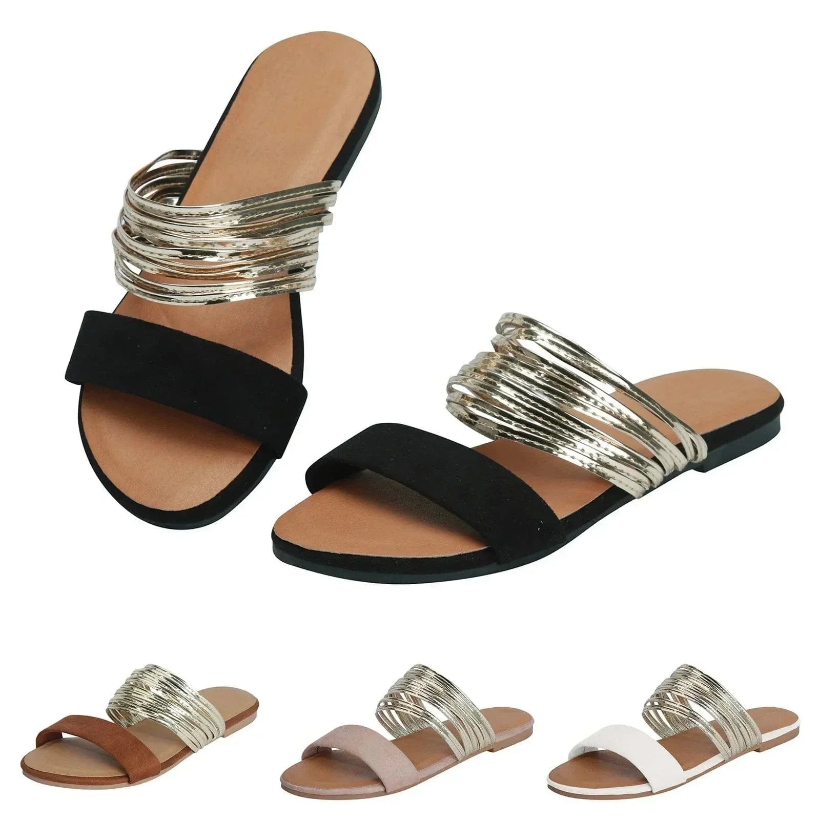 Sandals For Women | Open Toe Slide With Multi Band Detail