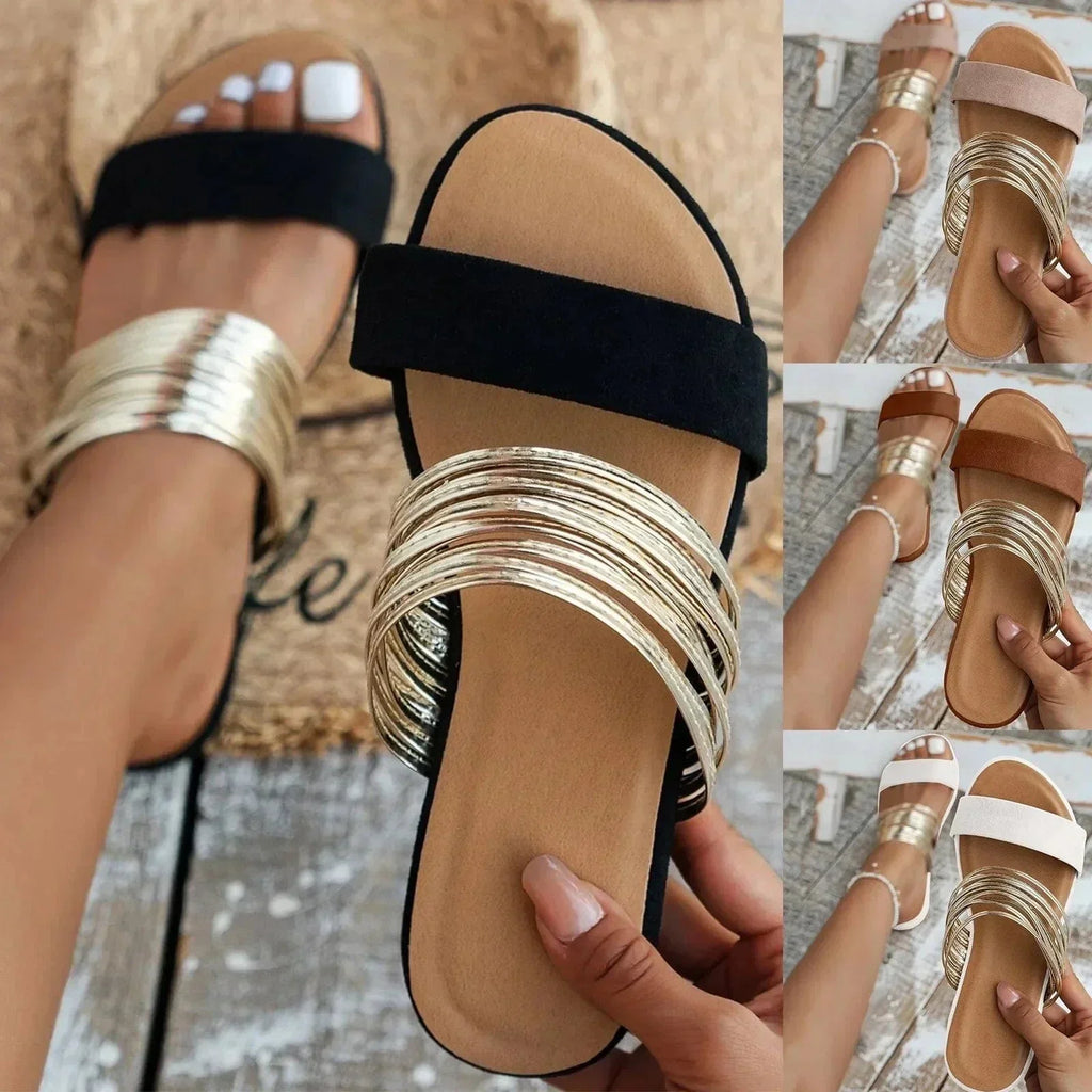 Sandals For Women | Open Toe Slide With Multi Band Detail