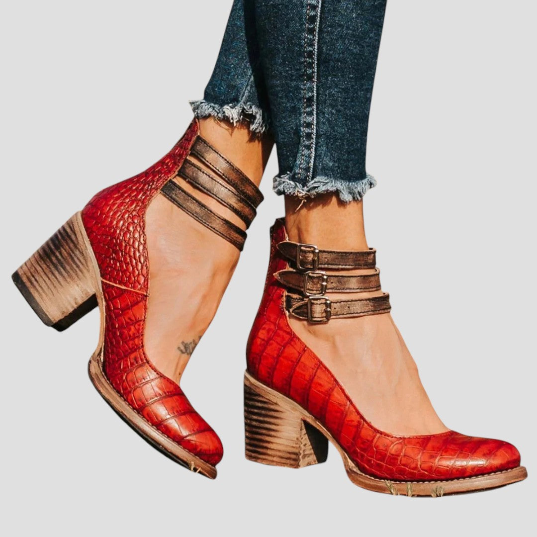 Block Heels for Women | Closed Toe Buckle Strap